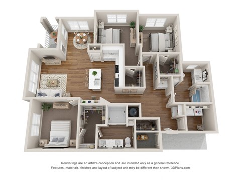 Floor plan for 3 beds, 2 baths, 1583 sqft